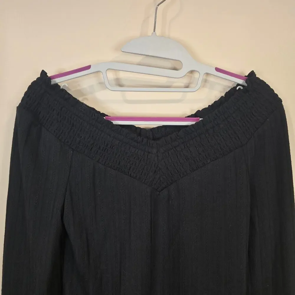 NEW NWT Women's Jessica Simpson Black Knit Ribbed Off The Shoulder Top | Small - Picture 3 of 10